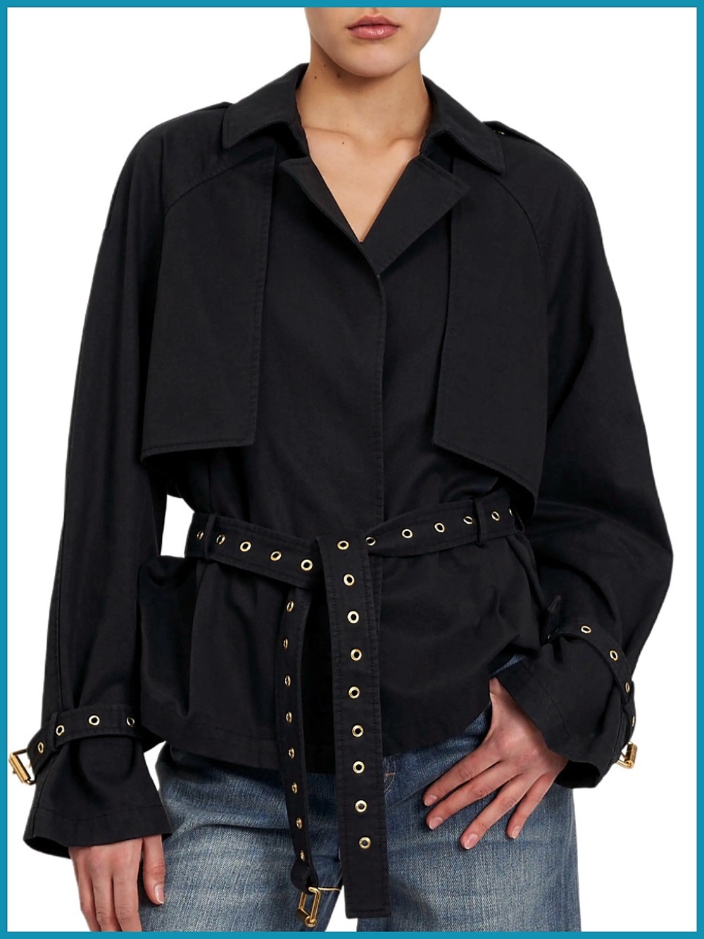 Rebecca Minkoff Mia Black Tie Belted Crop Trench Jacket